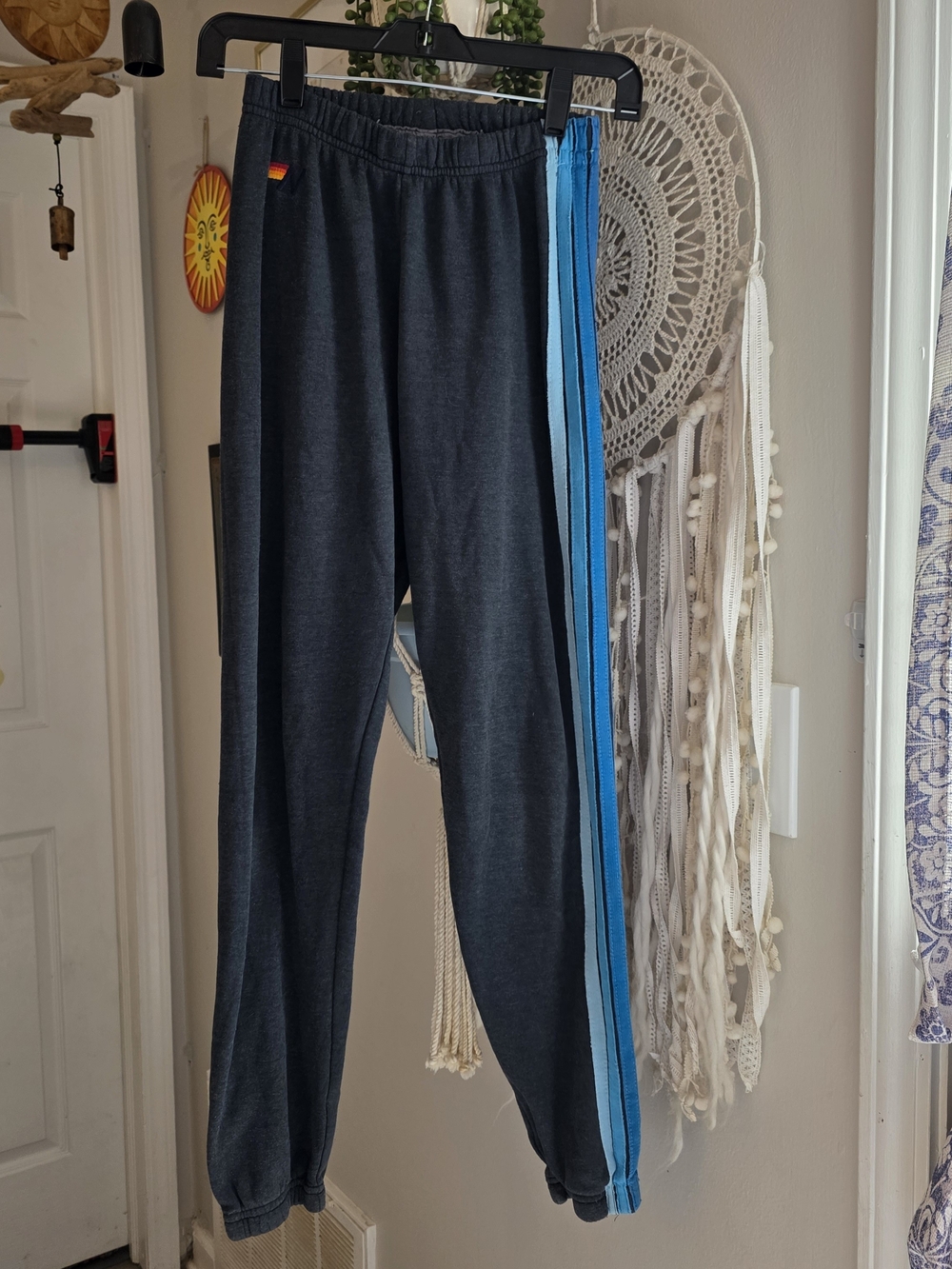 Aviator Nation Navy Blue Track Joggers with Blue Side Stripes
